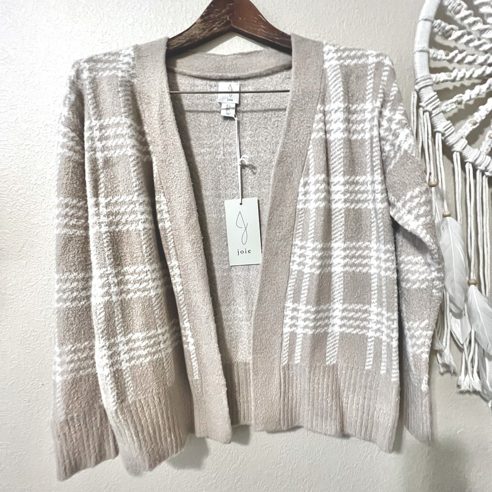 Joie CHECKER CROP SWEATER NWT Cardigan Top